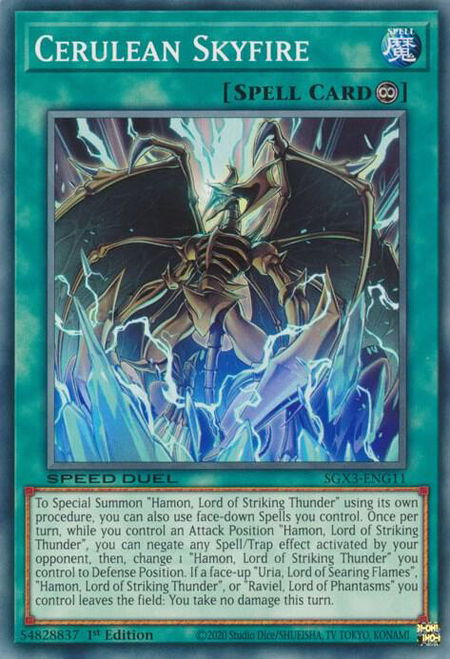 Cerulean Skyfire trading card from Speed Duel GX: Duelists of Shadows Cerulean Skyfire - Speed Duel GX: Duelists of Shadows YuGiOh trading card