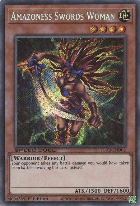 Amazoness Swords Woman (Secret Rare) - Speed Duel GX: Duelists of Shadows YuGiOh trading card