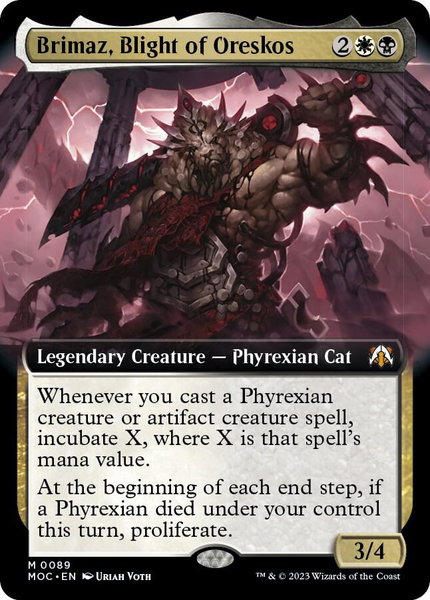 Brimaz, Blight of Oreskos (Extended Art) trading card from Commander: March of the Machine Brimaz, Blight of Oreskos (Extended Art) - Commander: March of the Machine Magic: The Gathering trading card