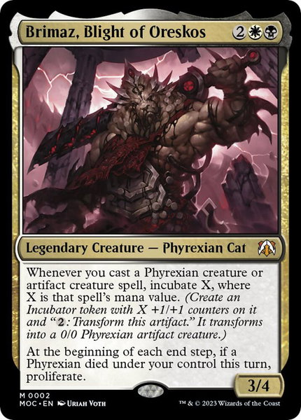 Brimaz, Blight of Oreskos trading card from Commander: March of the Machine Brimaz, Blight of Oreskos - Commander: March of the Machine Magic: The Gathering trading card