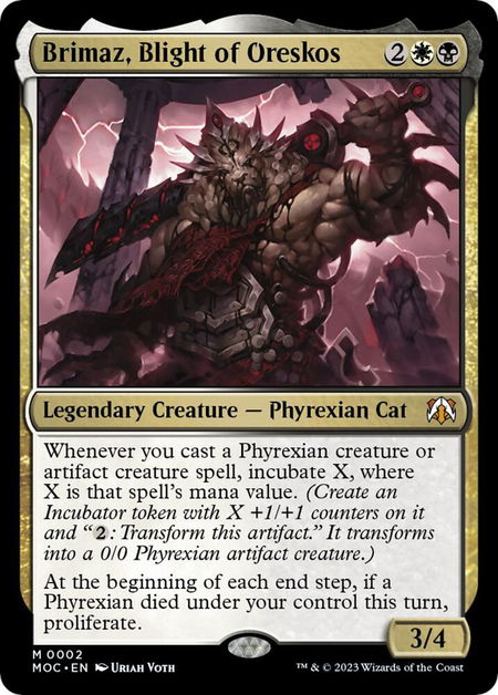 Brimaz, Blight of Oreskos trading card from Commander: March of the Machine Brimaz, Blight of Oreskos - Commander: March of the Machine Magic: The Gathering trading card