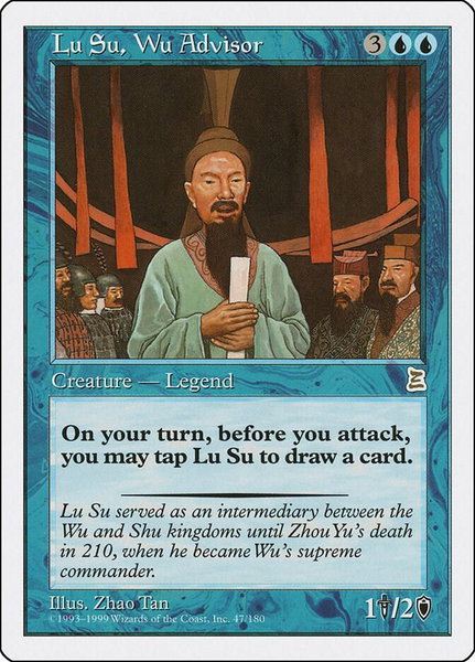 Lu Su, Wu Advisor trading card from Portal Three Kingdoms Lu Su, Wu Advisor - Portal Three Kingdoms Magic: The Gathering trading card