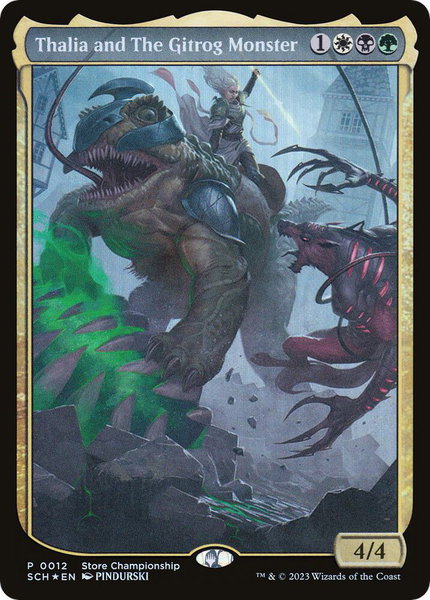 Thalia and The Gitrog Monster trading card from Game Day & Store Championship Promos Thalia and The Gitrog Monster - Game Day & Store Championship Promos Magic: The Gathering trading card