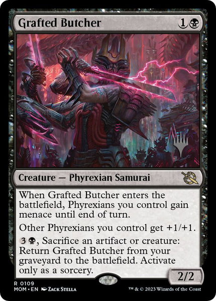 Grafted Butcher trading card from Promo Pack: March of the Machine Grafted Butcher - Promo Pack: March of the Machine Magic: The Gathering trading card