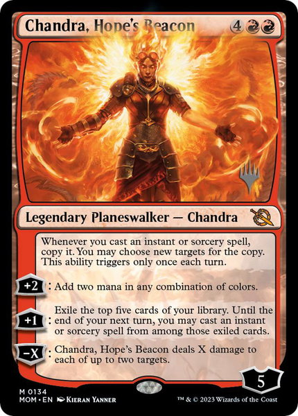 Chandra, Hope's Beacon trading card from Promo Pack: March of the Machine Chandra, Hope's Beacon - Promo Pack: March of the Machine Magic: The Gathering trading card
