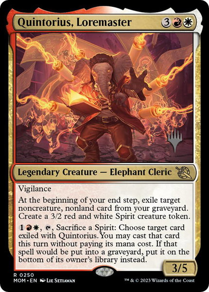 Quintorius, Loremaster trading card from Promo Pack: March of the Machine Quintorius, Loremaster - Promo Pack: March of the Machine Magic: The Gathering trading card
