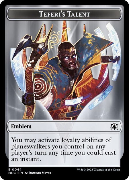 Emblem - Teferi's Talent // Phyrexian Myr Double-Sided Token - Commander: March of the Machine Magic: The Gathering trading card