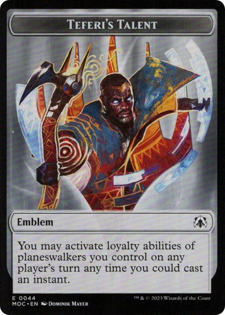 Emblem - Teferi's Talent - Commander: March of the Machine Magic: The Gathering trading card