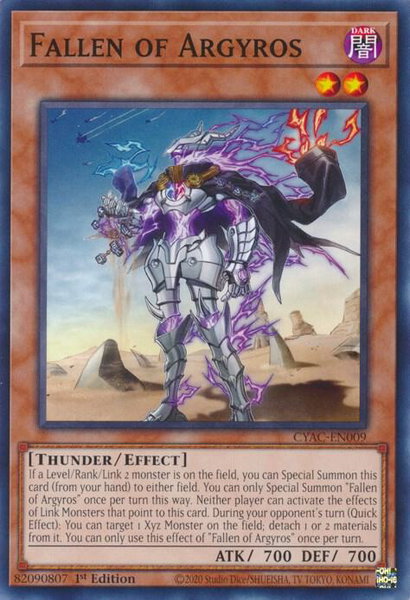 Fallen of Argyros trading card from Cyberstorm Access Fallen of Argyros - Cyberstorm Access YuGiOh trading card