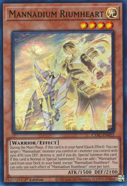 Mannadium Riumheart trading card from Cyberstorm Access Mannadium Riumheart - Cyberstorm Access YuGiOh trading card