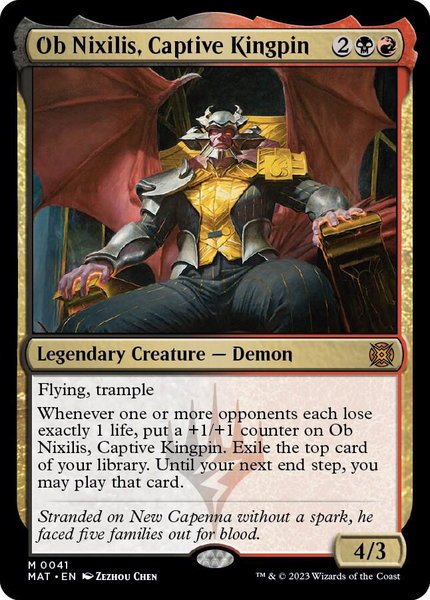 Ob Nixilis, Captive Kingpin trading card from March of the Machine: The Aftermath Ob Nixilis, Captive Kingpin - March of the Machine: The Aftermath Magic: The Gathering trading card