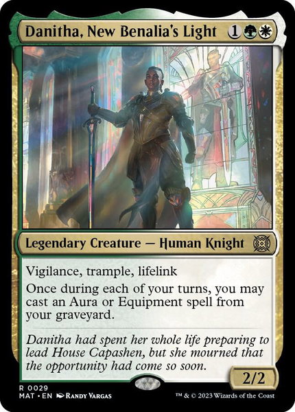 Danitha, New Benalia's Light trading card from March of the Machine: The Aftermath Danitha, New Benalia's Light - March of the Machine: The Aftermath Magic: The Gathering trading card