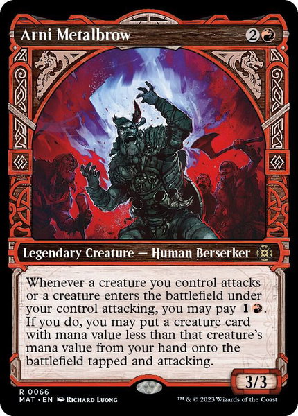 Arni Metalbrow (Showcase) trading card from March of the Machine: The Aftermath Arni Metalbrow (Showcase) - March of the Machine: The Aftermath Magic: The Gathering trading card
