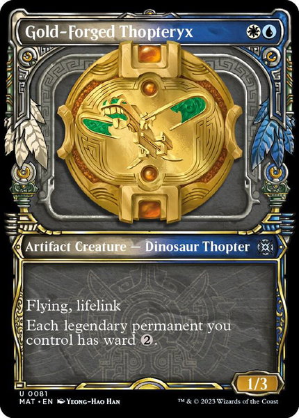 Gold-Forged Thopteryx (Showcase) trading card from March of the Machine: The Aftermath Gold-Forged Thopteryx (Showcase) - March of the Machine: The Aftermath Magic: The Gathering trading card