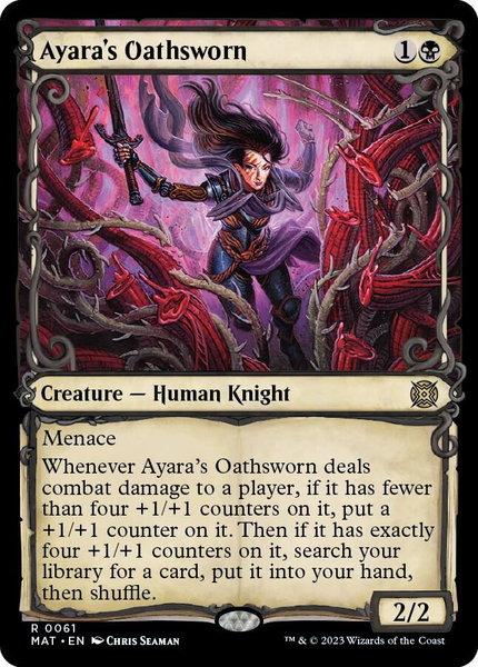 Ayara's Oathsworn (Showcase) trading card from March of the Machine: The Aftermath Ayara's Oathsworn (Showcase) - March of the Machine: The Aftermath Magic: The Gathering trading card