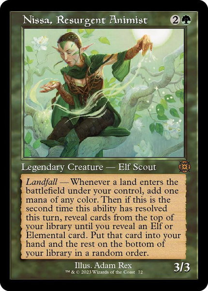 Nissa, Resurgent Animist (Retro Frame) trading card from March of the Machine: The Aftermath Nissa, Resurgent Animist (Retro Frame) - March of the Machine: The Aftermath Magic: The Gathering trading card