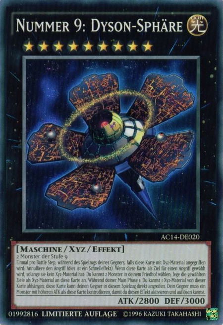 Number 9: Dyson Sphere (German) - "Nummer 9: Dyson-Sphäre" - Advent Calendar 2014 (Adventskalender ZEXAL-Edition) YuGiOh trading card