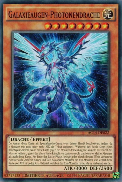 Galaxy-Eyes Photon Dragon (German) - "Galaxieaugen-Photonendrache" trading card from Advent Calendar 2014 (Adventskalender ZEXAL-Edition) Galaxy-Eyes Photon Dragon (German) - "Galaxieaugen-Photonendrache" - Advent Calendar 2014 (Adventskalender ZEXAL-Edition) YuGiOh trading card