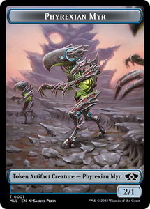 Phyrexian Myr // Dinosaur Double-Sided Token - March of the Machine (MOM) #1 // 7 - Token Magic: The Gathering Trading Card