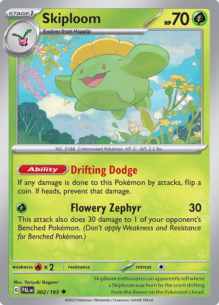 Skiploom trading card from SV02: Paldea Evolved Skiploom - SV02: Paldea Evolved Pokémon trading card