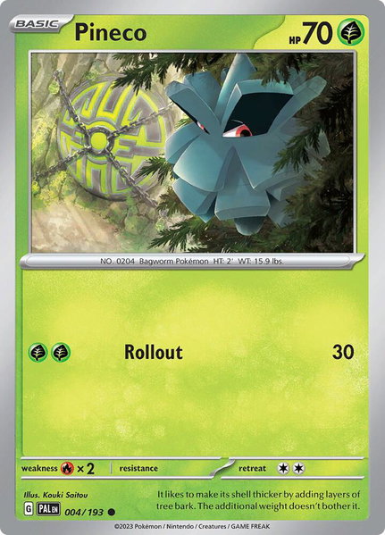 Pineco trading card from SV02: Paldea Evolved Pineco - SV02: Paldea Evolved Pokémon trading card