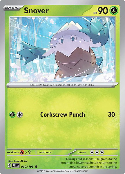 Snover trading card from SV02: Paldea Evolved Snover - SV02: Paldea Evolved Pokémon trading card