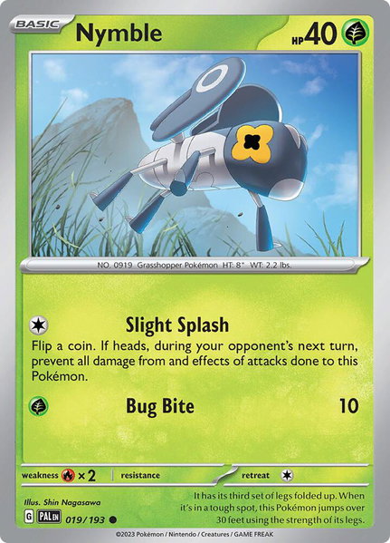 Nymble - 019/193 trading card from SV02: Paldea Evolved Nymble - 019/193 - SV02: Paldea Evolved Pokémon trading card