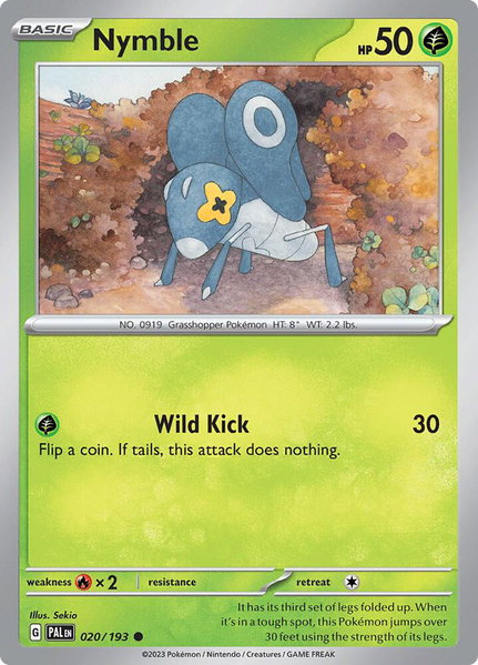 Nymble - 020/193 trading card from SV02: Paldea Evolved Nymble - 020/193 - SV02: Paldea Evolved Pokémon trading card