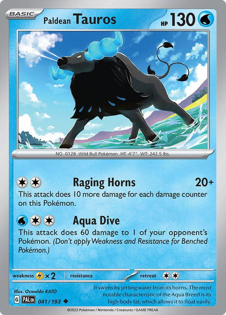 Paldean Tauros - 041/193 - SV02: Paldea Evolved Pokémon trading card