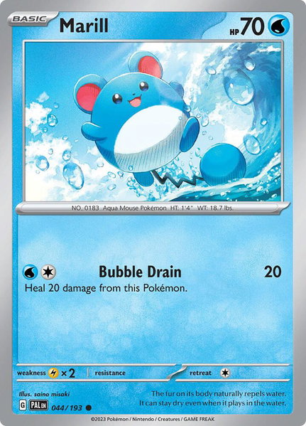 Marill - 044/193 trading card from SV02: Paldea Evolved Marill - 044/193 - SV02: Paldea Evolved Pokémon trading card