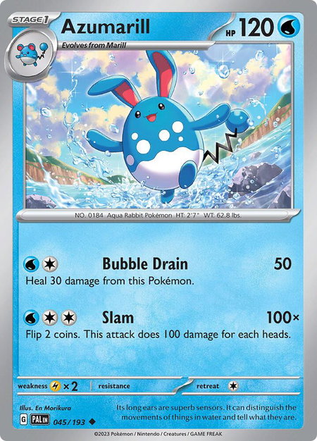 Azumarill trading card from SV02: Paldea Evolved Azumarill - SV02: Paldea Evolved Pokémon trading card