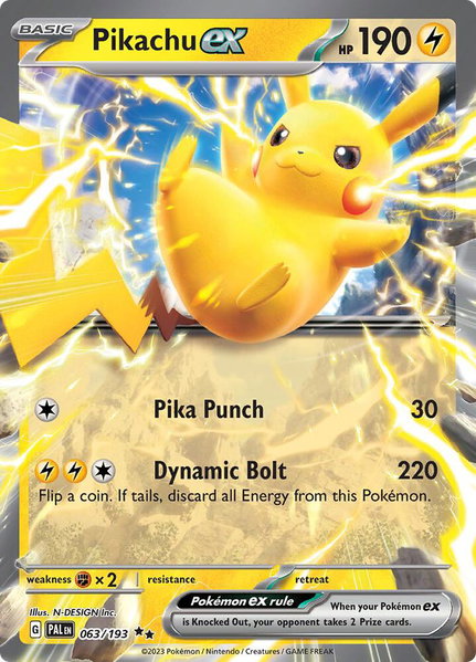 Pikachu ex trading card from SV02: Paldea Evolved Pikachu ex - SV02: Paldea Evolved Pokémon trading card