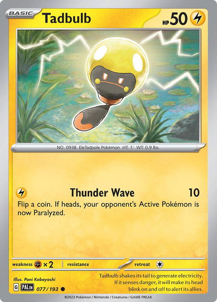 Tadbulb - 077/193 trading card from SV02: Paldea Evolved Tadbulb - 077/193 - SV02: Paldea Evolved Pokémon trading card