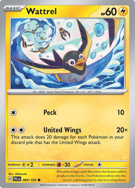 Wattrel - 080/193 trading card from SV02: Paldea Evolved Wattrel - 080/193 - SV02: Paldea Evolved Pokémon trading card