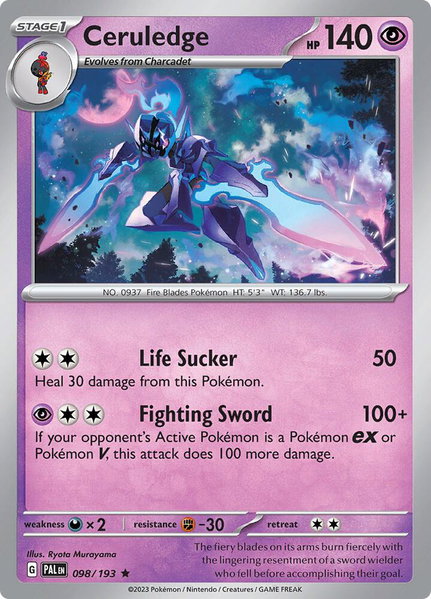 Ceruledge trading card from SV02: Paldea Evolved Ceruledge - SV02: Paldea Evolved Pokémon trading card