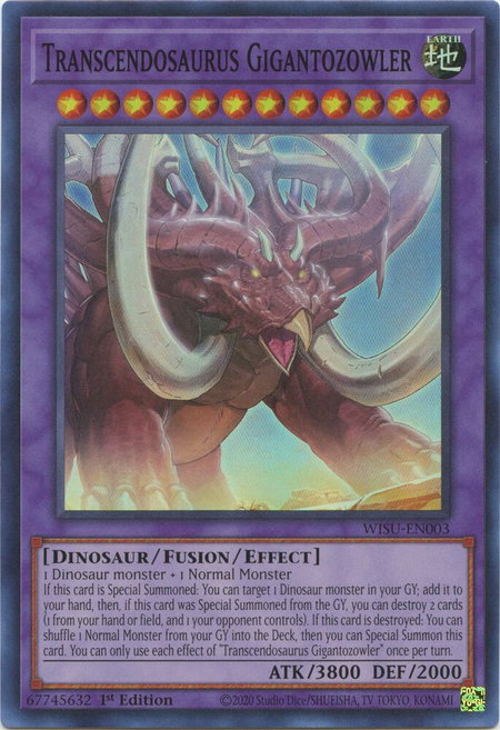 Transcendosaurus Gigantozowler trading card from Wild Survivors Transcendosaurus Gigantozowler - Wild Survivors YuGiOh trading card