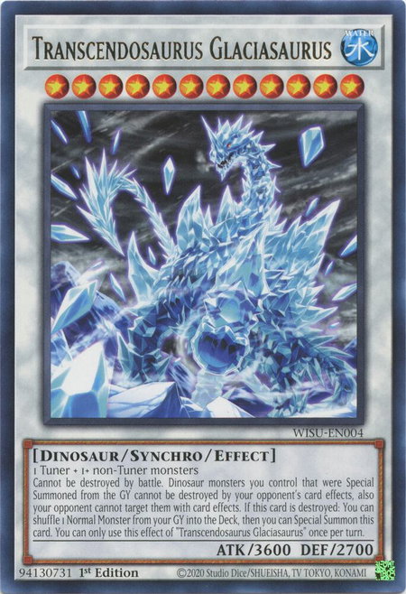 Transcendosaurus Glaciasaurus trading card from Wild Survivors Transcendosaurus Glaciasaurus - Wild Survivors YuGiOh trading card