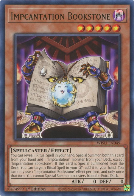 Impcantation Bookstone trading card from Wild Survivors Impcantation Bookstone - Wild Survivors YuGiOh trading card