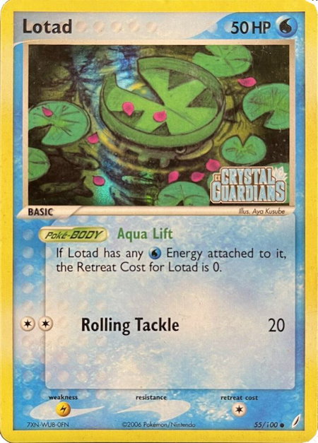 Lotad - 055/100 (EX Crystal Guardians Reverse Holofoil) trading card from Crystal Guardians Lotad - 055/100 (EX Crystal Guardians Reverse Holofoil) - Crystal Guardians Pokémon trading card