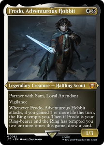 Frodo, Adventurous Hobbit (Display Commander) - Thick Stock - Commander: The Lord of the Rings: Tales of Middle-earth (LTC) #82 - Mythic Rare Magic: The Gathering Trading Card