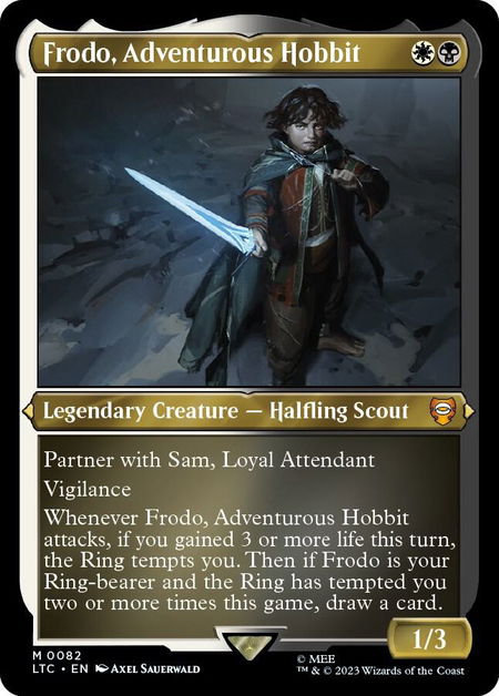 Frodo, Adventurous Hobbit (Display Commander) - Thick Stock - Commander: The Lord of the Rings: Tales of Middle-earth Magic: The Gathering trading card