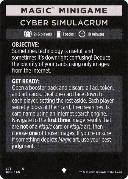 Magic Minigame: Cyber Simulacrum trading card from Phyrexia: All Will Be One Magic Minigame: Cyber Simulacrum - Phyrexia: All Will Be One Magic: The Gathering trading card