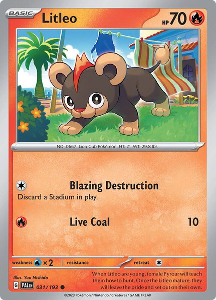 Litleo trading card from SV02: Paldea Evolved Litleo - SV02: Paldea Evolved Pokémon trading card
