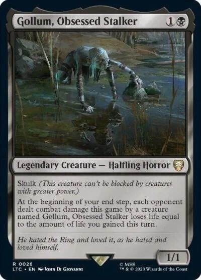 Gollum, Obsessed Stalker - Commander: The Lord of the Rings: Tales of Middle-earth Magic: The Gathering trading card