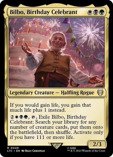 Bilbo, Birthday Celebrant - Commander: The Lord of the Rings: Tales of Middle-earth Magic: The Gathering trading card