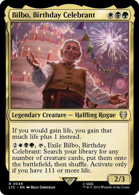 Bilbo, Birthday Celebrant - Commander: The Lord of the Rings: Tales of Middle-earth Magic: The Gathering trading card