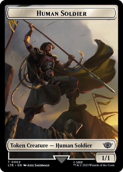 Human Soldier Token (0002) - Universes Beyond: The Lord of the Rings: Tales of Middle-earth Magic: The Gathering trading card