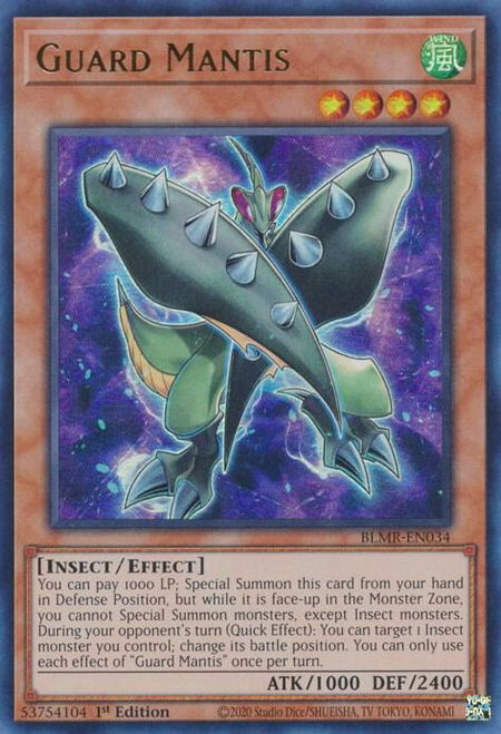 Guard Mantis trading card from Battles of Legend: Monstrous Revenge Guard Mantis - Battles of Legend: Monstrous Revenge YuGiOh trading card
