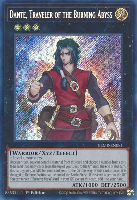 Dante, Traveler of the Burning Abyss trading card from Battles of Legend: Monstrous Revenge Dante, Traveler of the Burning Abyss - Battles of Legend: Monstrous Revenge YuGiOh trading card