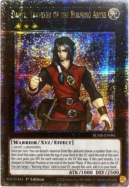 Dante, Traveler of the Burning Abyss (Quarter Century Secret Rare) trading card from Battles of Legend: Monstrous Revenge Dante, Traveler of the Burning Abyss (Quarter Century Secret Rare) - Battles of Legend: Monstrous Revenge YuGiOh trading card